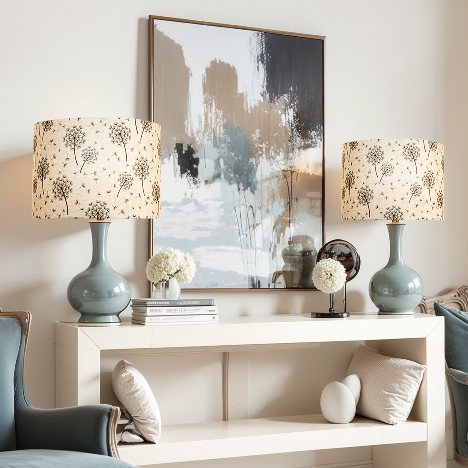 VEVOR Drum Lamp Shade 2 Set, 13 in Top x 13 in Bottom x 10 in High, Medium Drum Linen Lampshade, Replacement Lamp Shade for Table Lamps Floor Lamps, Easy Assembly Required (Light Dandelion Pattern)