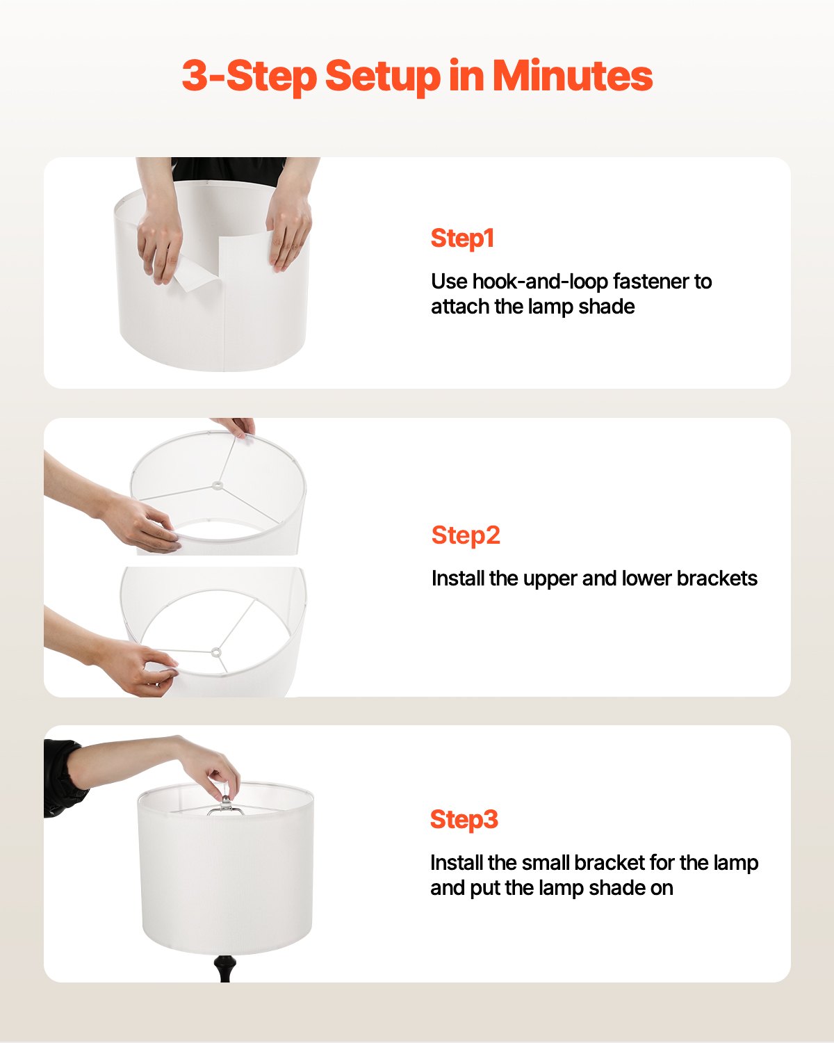 VEVOR Drum Lamp Shade, 13 in Top x 13 in Bottom x 10 in High, Medium Drum Linen Lampshade, Replacement Lamp Shade for Table Lamps Floor Lamps Pendant Lights, Easy Assembly Required (Off-white Linen)