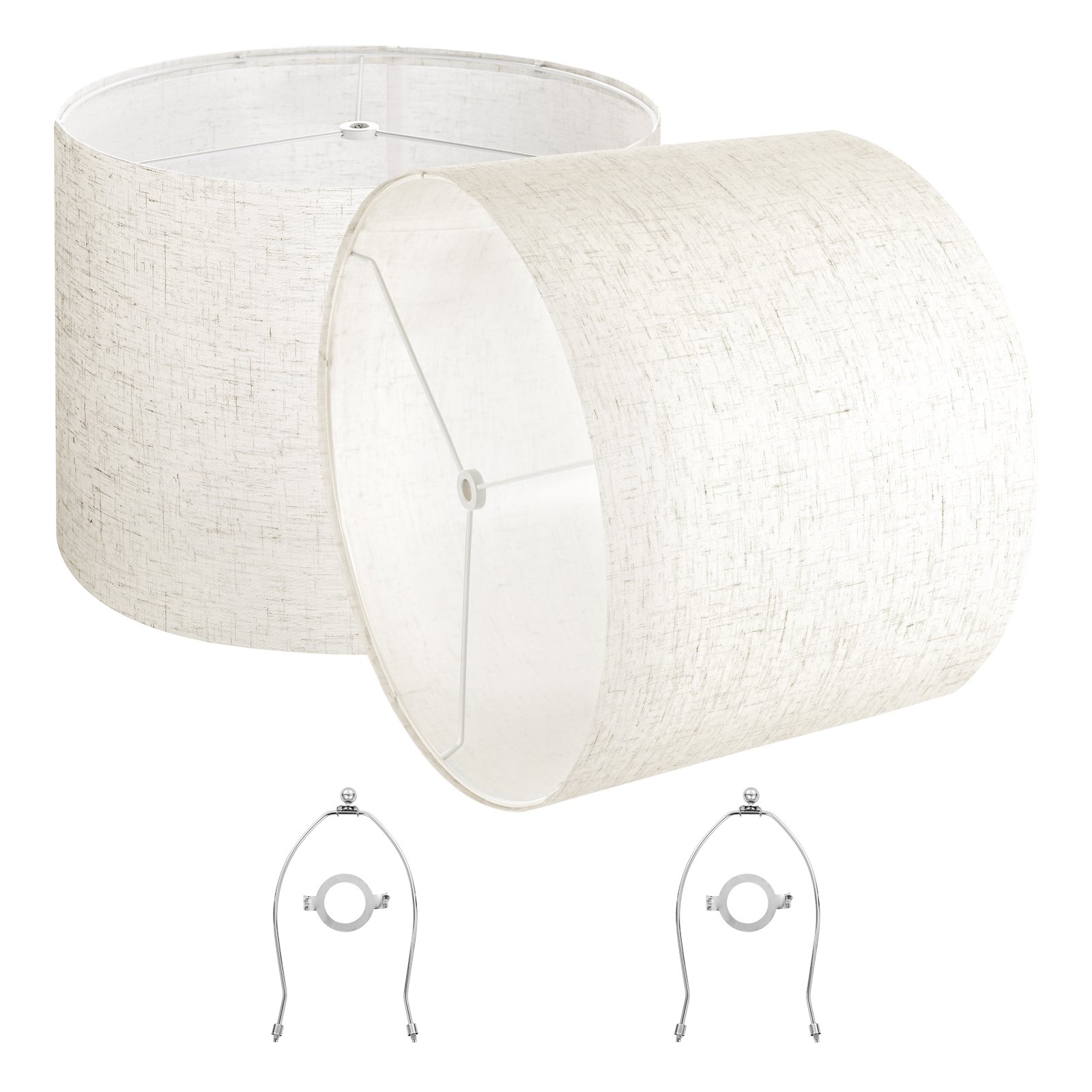 VEVOR Drum Lamp Shade 2 Set, 16 in Top x 16 in Bottom x 12 in High, Large Lampshade with Harp, Replacement Lamp Shade for Table Lamps Floor Lamps Pendant Lights, Easy Assembly Required (Light Linen)