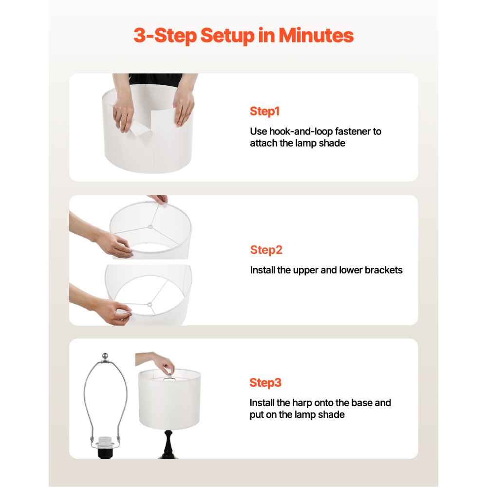 VEVOR Drum Lamp Shade 2 Set, 16 in Top x 16 in Bottom x 12 in High, Large Lampshade with Harp, Replacement Lamp Shade for Table Lamps Floor Lamps Pendant Lights, Easy Assembly Required (Off-white)