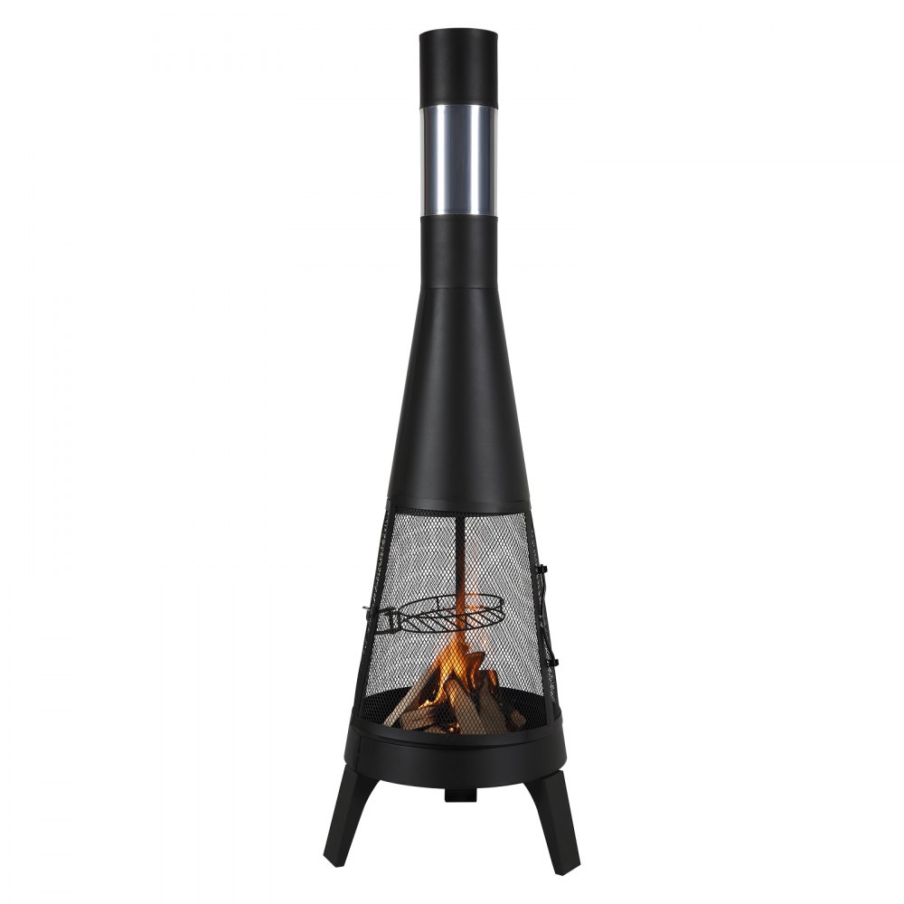 VEVOR Tuinhaard, φ508x1495 mm Terraskachel, Conische haard voor grillen en verwarmen, Azteekse kachel voor buiten met grillrooster, schoorsteenmantel en roestvrijstalen schoorsteendeksel, voor terras, tuin, achtertuin