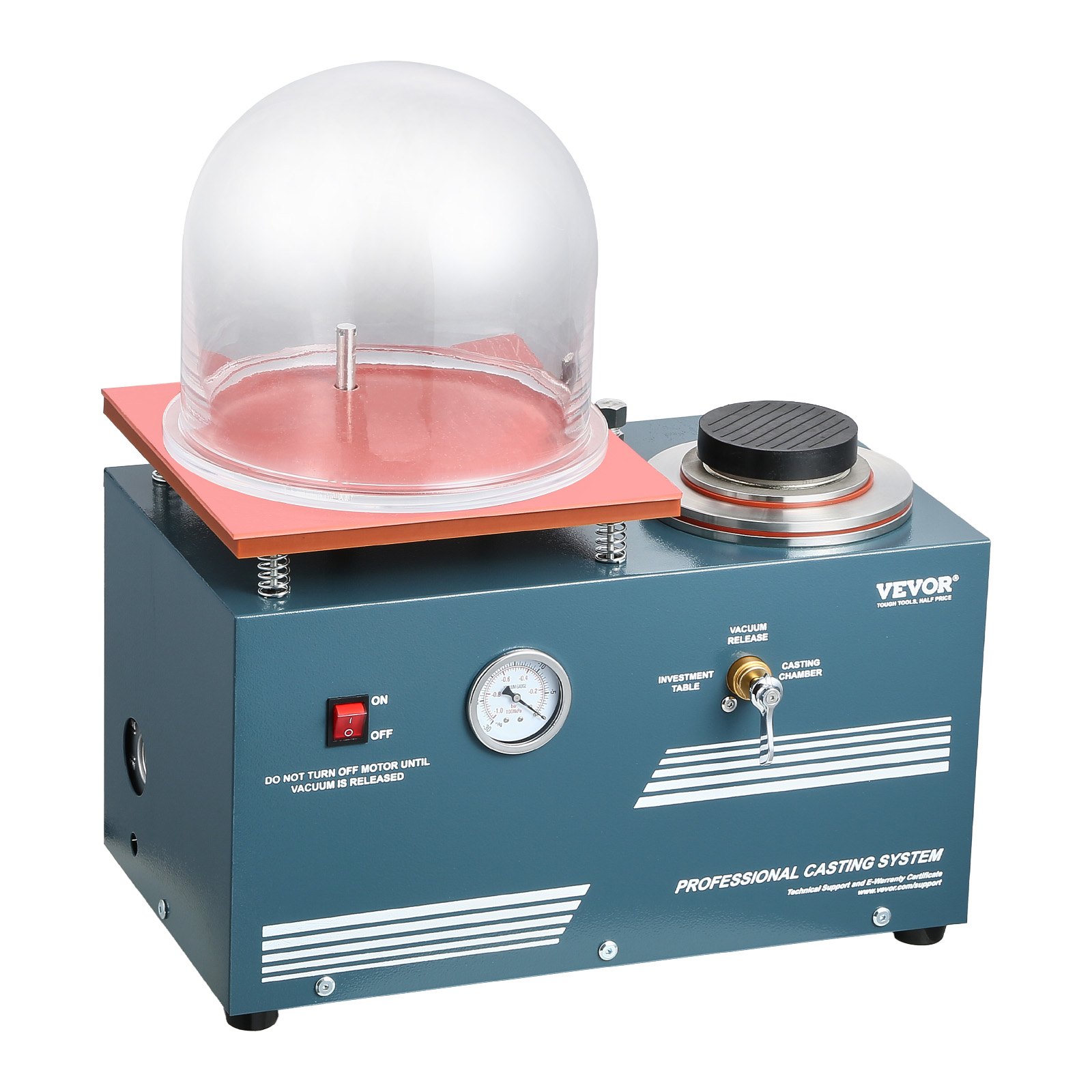 VEVOR Vacuum Investing Casting Machine, 290W Power, with 3 CFM Pump and Bell Jar, Convenient Oil Injection Port, Precision Pressure Gauge, 280x280 mm Workbench, Casting Machine for Jewelry and Metal