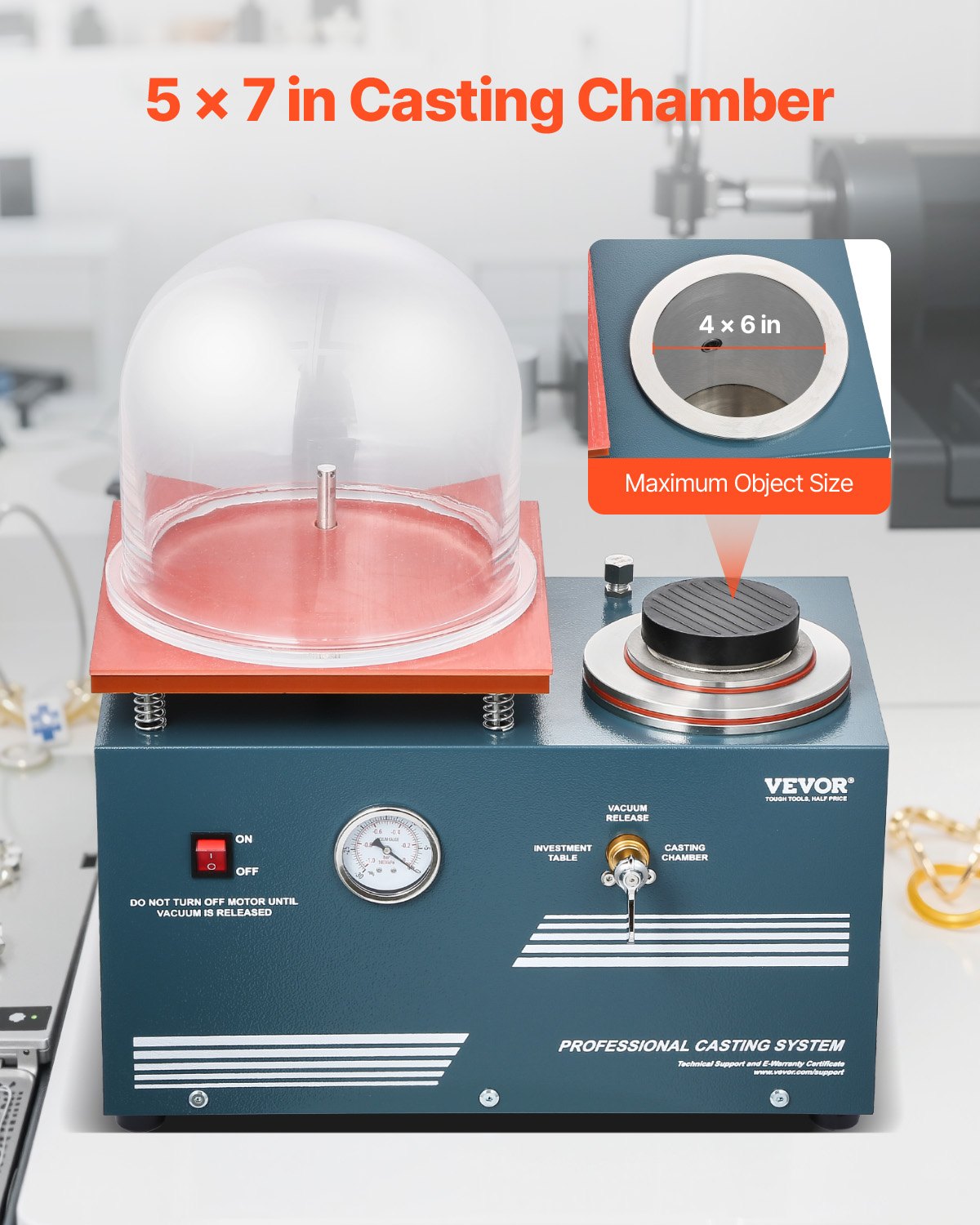 VEVOR vacuüm gietmachine 400 ml met 3 CFM pomp, klok en precisie manometer, gereedschap voor het gieten van metalen sieraden, vacuüm gietmachine voor het gieten en smelten van sieraden (28 x 28 cm) 290 W vermogen