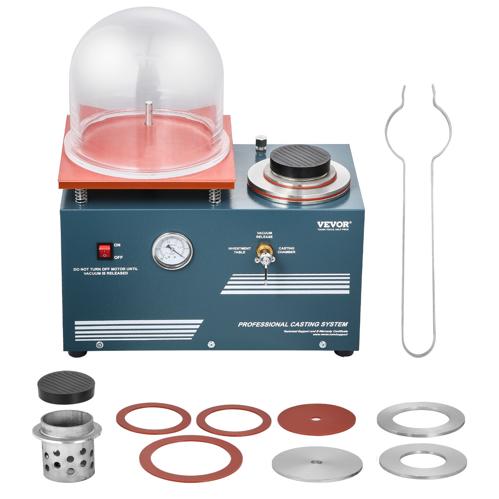 VEVOR vacuüm gietmachine 400 ml met 3 CFM pomp, klok en precisie manometer, gereedschap voor het gieten van metalen sieraden, vacuüm gietmachine voor het gieten en smelten van sieraden (28 x 28 cm) 290 W vermogen