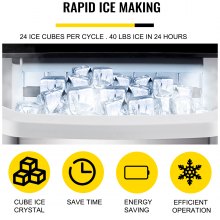 BuoQua 18KG Ice Maker Stainless Steel 220V Ice Cube Maker Machine 40LBS Ice Making Machine Countertop Ice Maker Compact Clear Ice Cubes for Kitchen Home Bars