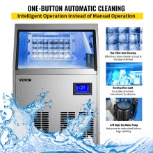 VEVOR Commercial Ice Maker 220V Stainless Steel Ice Cube Maker Machine 110LBS/24H Ice Making Machine Intelligent LCD Control Panel with Water Drain Pump for Home Bars Restaurants