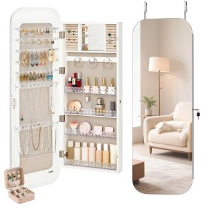 Lauuoeriau Meubelartikel home Spiegel Sieradenkast Wandmontage Wit 37,5x10x106 cm-Meubels