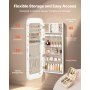 VEVOR Sieradenkast 108 cm hoog, grote spiegel met opbergruimte, wandmontage/over de deur, sieradenkast organizer, afgerond design, afsluitbaar met 2 sleutels & reisorganizer, wit