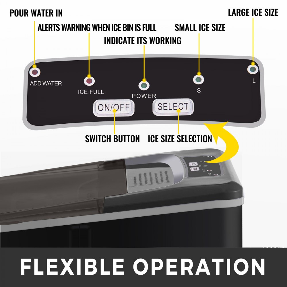 BuoQua 12kg Ice Cube Machine with LCD Display Ice Cube Maker Black Commercial Ice Machine Ice Maker