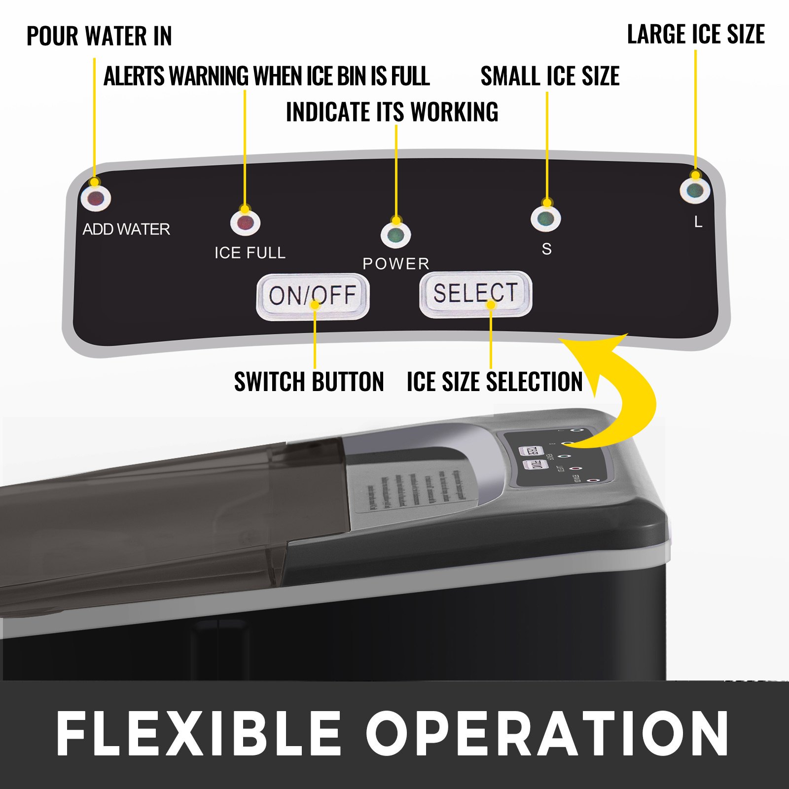 BuoQua 12kg Ice Cube Machine with LCD Display Ice Cube Maker Black Commercial Ice Machine Ice Maker