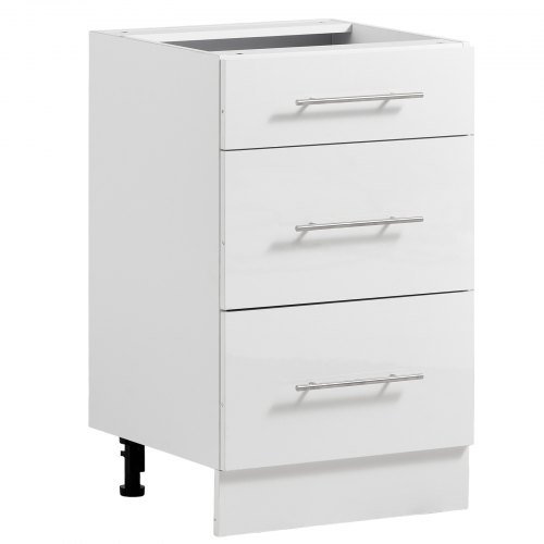 VEVOR Onderkast 500x475x815 mm BxDxH Spaanplaat Keukenonderkast Wit, voor Wasruimte en Badkamer, zonder werkblad, in Shaker-stijl, met 3 lades, soft-close mechanisme en 3M-laminaat