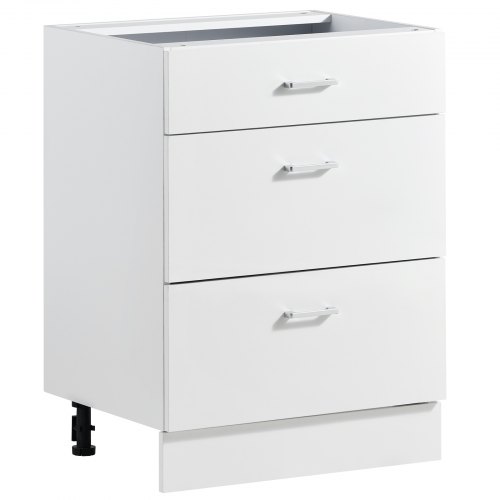 VEVOR Onderkast 600x475x815 mm (bxdxh) spaanplaat keukenonderkast wit, voor wasruimte en badkamer, zonder werkblad, in Shaker-stijl, met 3 lades, soft-close mechanisme en 3M-laminaat
