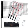 VEVOR Badminton Net Set, Outdoor Backyard Beach Park Badminton Net, Portable Badminton Equipment Set, Adults Kids Badminton Net with Poles, Carrying Bag, 4 Iron Rackets, and 3 Nylon Shuttlecocks