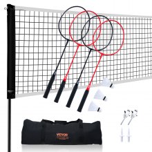 VEVOR Badmintonnetset, buitenbadmintonnet voor achtertuin, strandpark, badmintonnet voor volwassenen en kinderen met stangen, draagtas, 4 ijzeren rackets en 3 nylon shuttles
