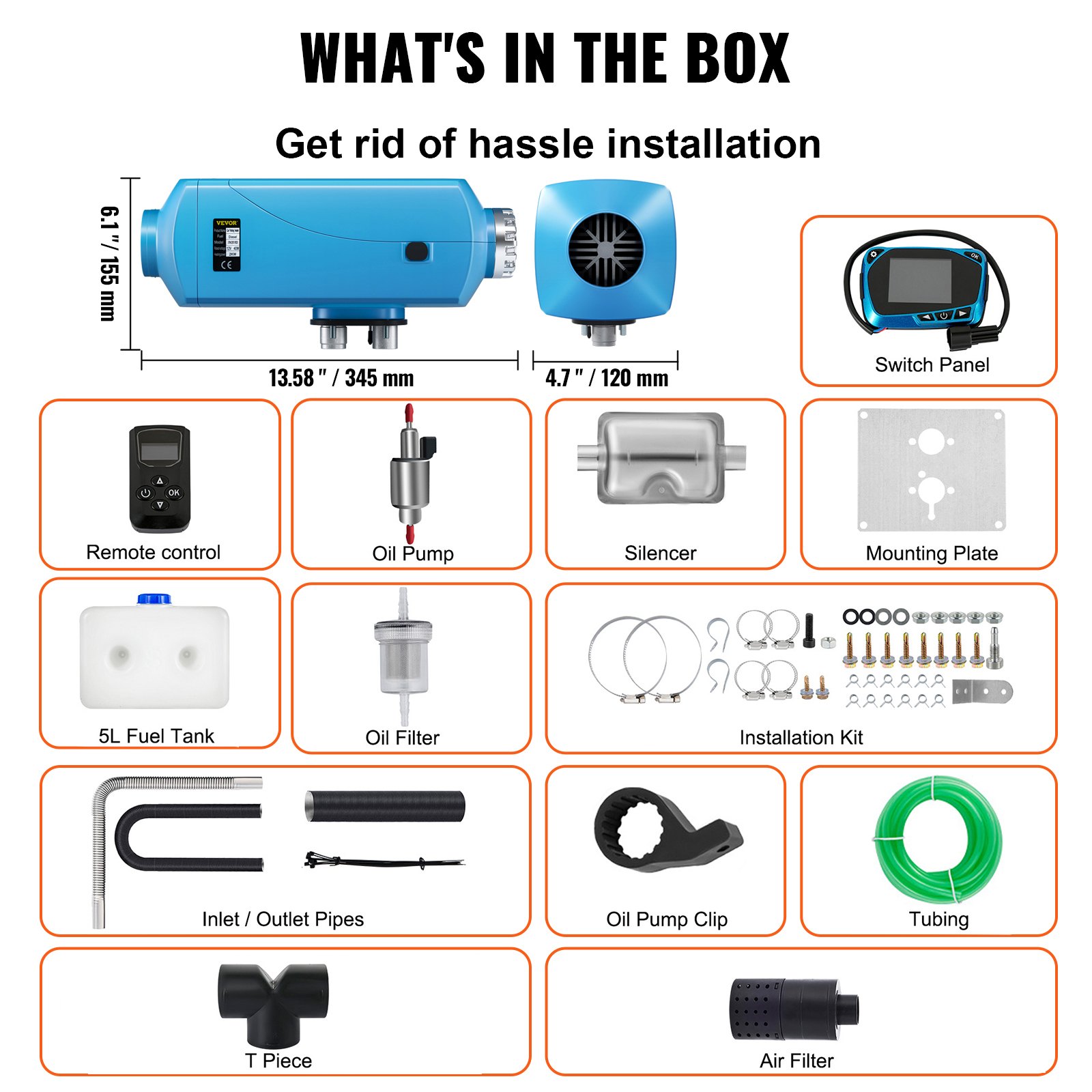 VEVOR Luchtverwarmers Diesel Verwarmer Standkachel diesel lucht diesel verwarming 12V 2KW voor auto vrachtwagen camper bus blauw