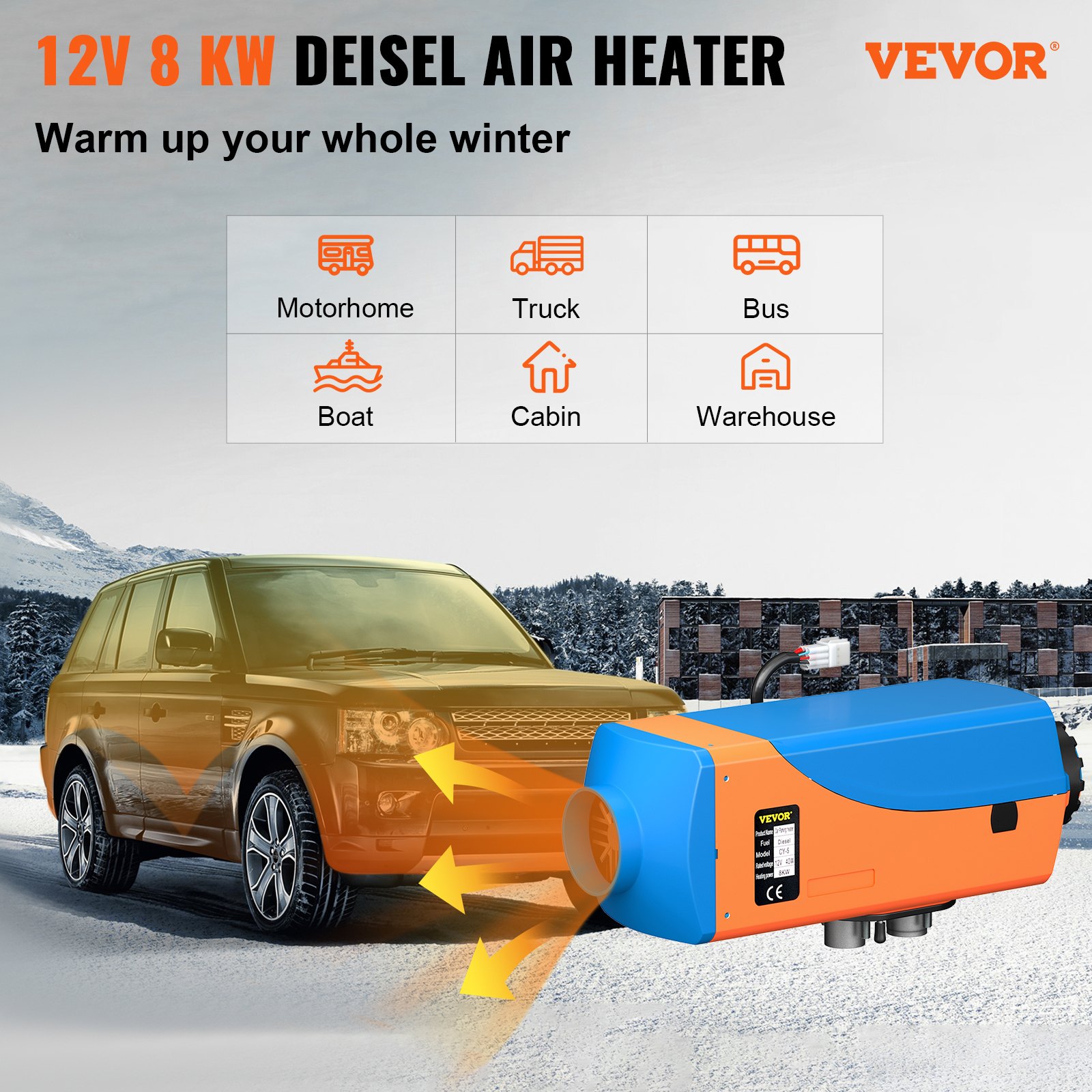 VEVOR 12V 8KW Diesel Luchtverwarmer Standkachel,  Diesel Brandstofverwarmer met LCD Schakelaar Afstandsbediening Geluiddemper voor Auto RV Boten Bus Caravan en Meer boosted