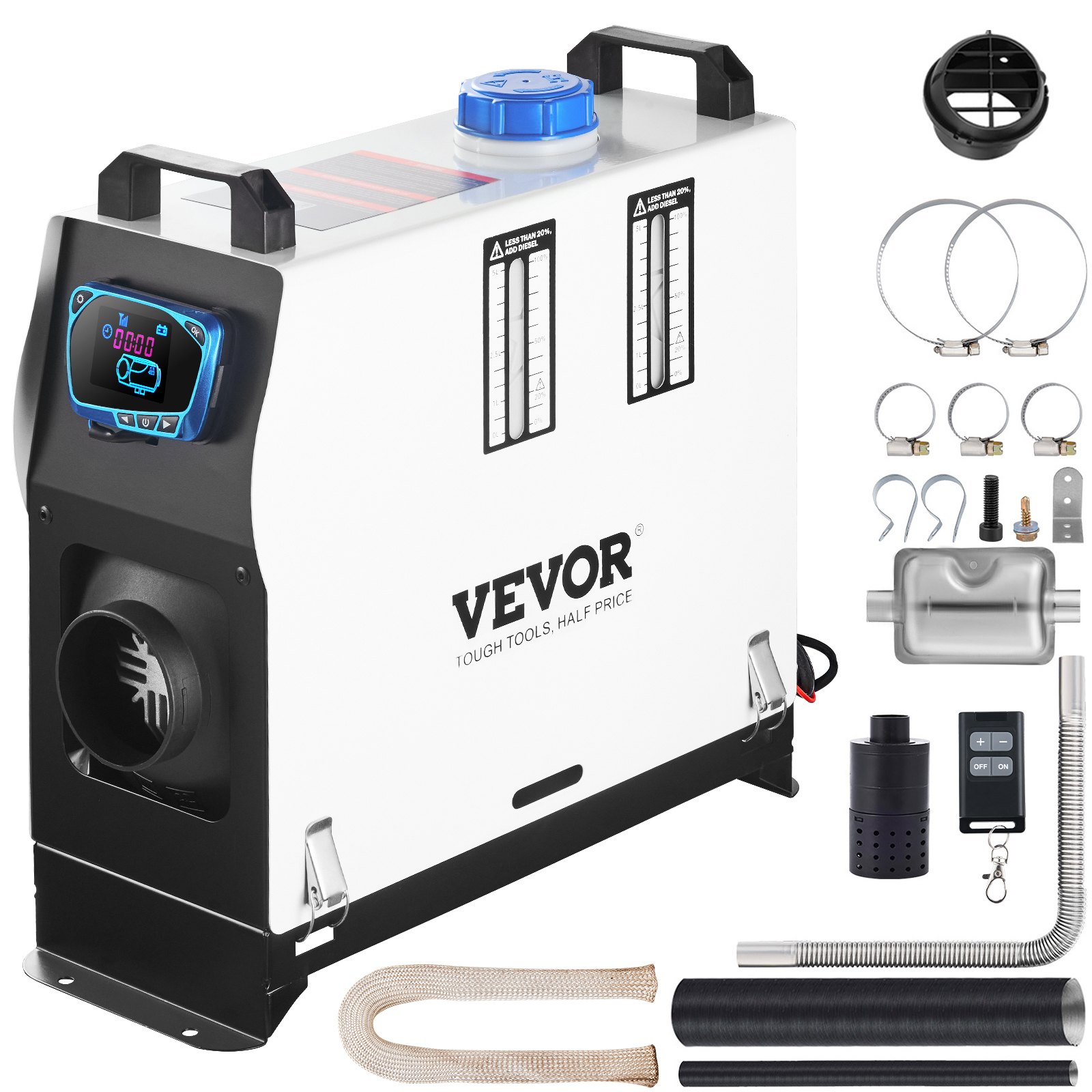 Orange Diesel Air Heater, 8KW Parking Heater, All in 1, 12V Truck Heater, One Air Outlet, with Red LCD Switch, Remote Control, Fast Heating Diesel Heater, For Car, RV Truck, Boat, Campervans, Caravans