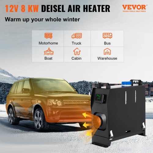 VEVOR Auto Diesel Luchtverwarmer 12V 8KW Standkachel Diesel Aluminium Behuizing Diesel Heater + Afstandsbediening en LCD-Scherm Zwart voor Cabine van Verschillende Auto's/Bussen/Campers/Vrachtwagens