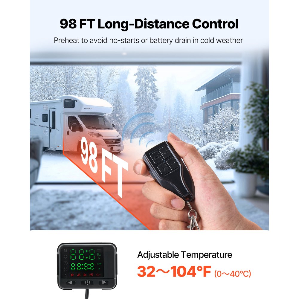 VEVOR Diesel Luchtverwarmer 12-24V 8KW, Snel verwarmende luchtverwarmer met afstandsbediening en vierkant digitaal kleurendisplay, geluidsarm, voor camper, vrachtwagen, boot, trailer