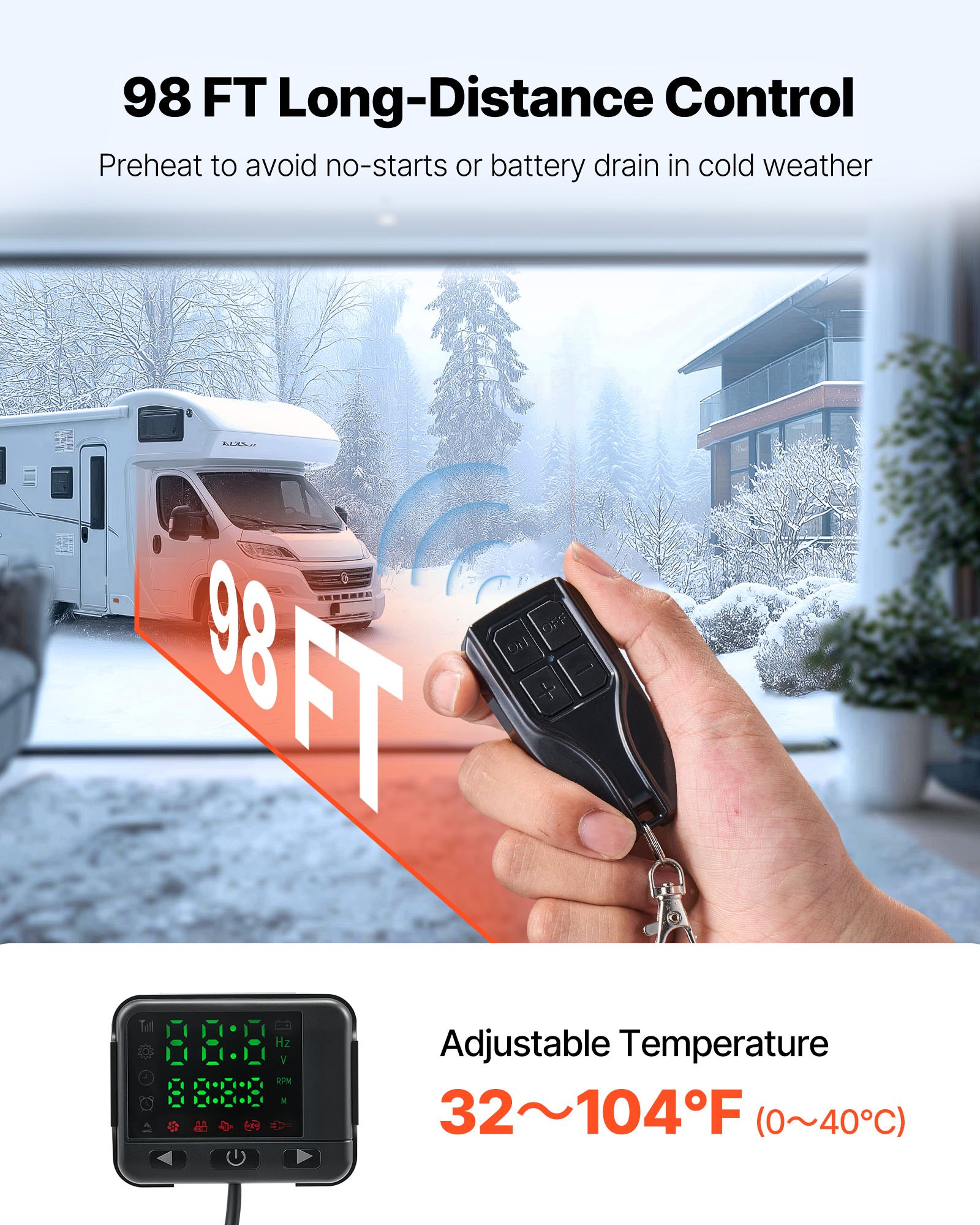 VEVOR Diesel Luchtverwarmer 12-24V 5-8KW, Snel verwarmende luchtverwarmer met afstandsbediening en vierkant digitaal kleurendisplay, geluidsarm, voor camper, vrachtwagen, boot, trailer
