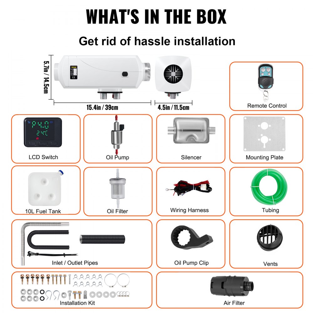 VEVOR Auto Diesel Luchtverwarmer 12V 8KW Aluminium Behuizing Standkachel Diesel Gespleten Diesel Verwarming Afstandsbediening/LCD-Scherm voor Cabine van
