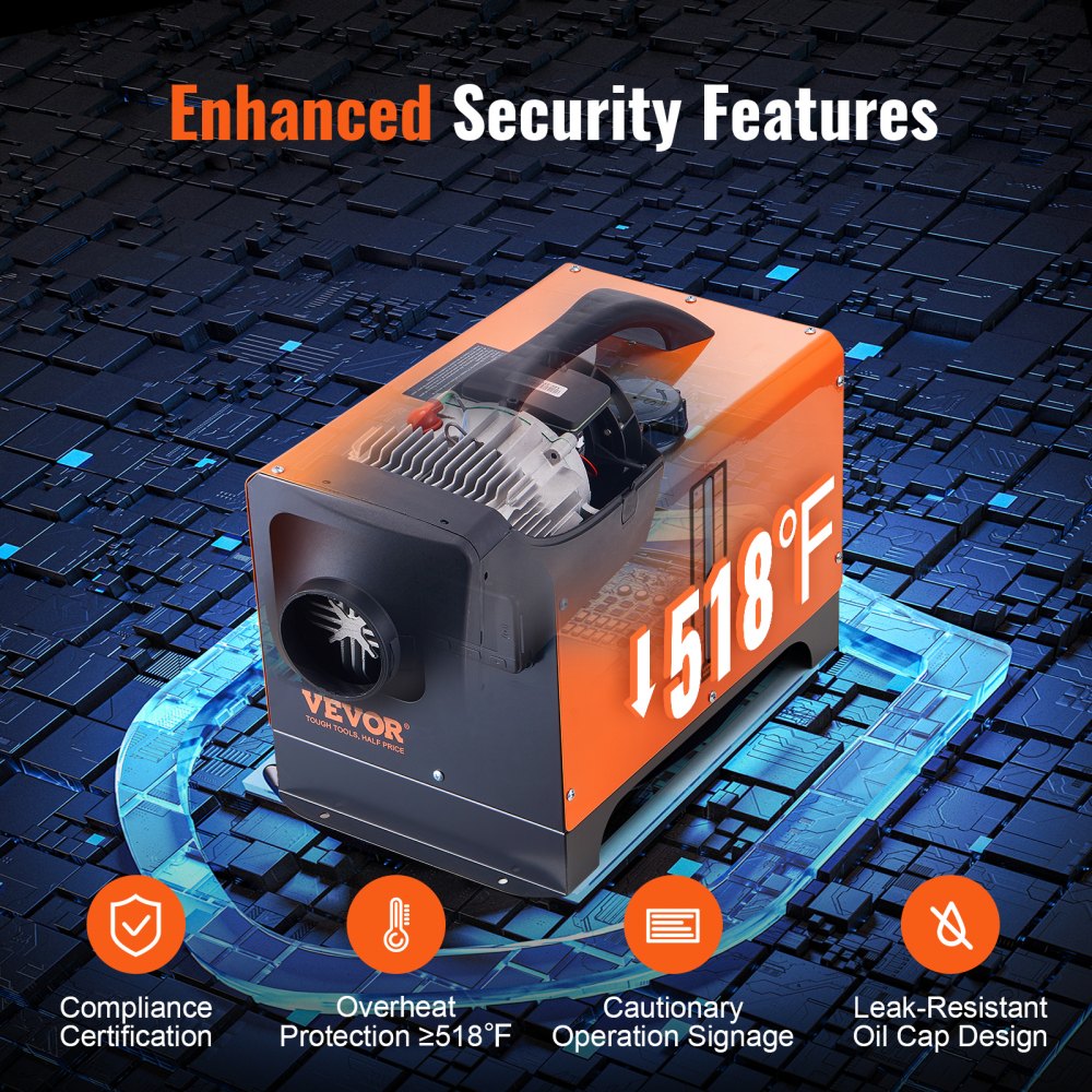 VEVOR Lucht-dieselverwarming, standkachel 12V 5kW, luchtverwarmer, lucht-dieselverwarming, standkachel, luchtverwarmer, 0,16-0,52 l/u. Dieselverwarming met LCD-scherm en afstandsbediening. Lucht-dieselverwarming voor bussen, vrachtwagens, enz.