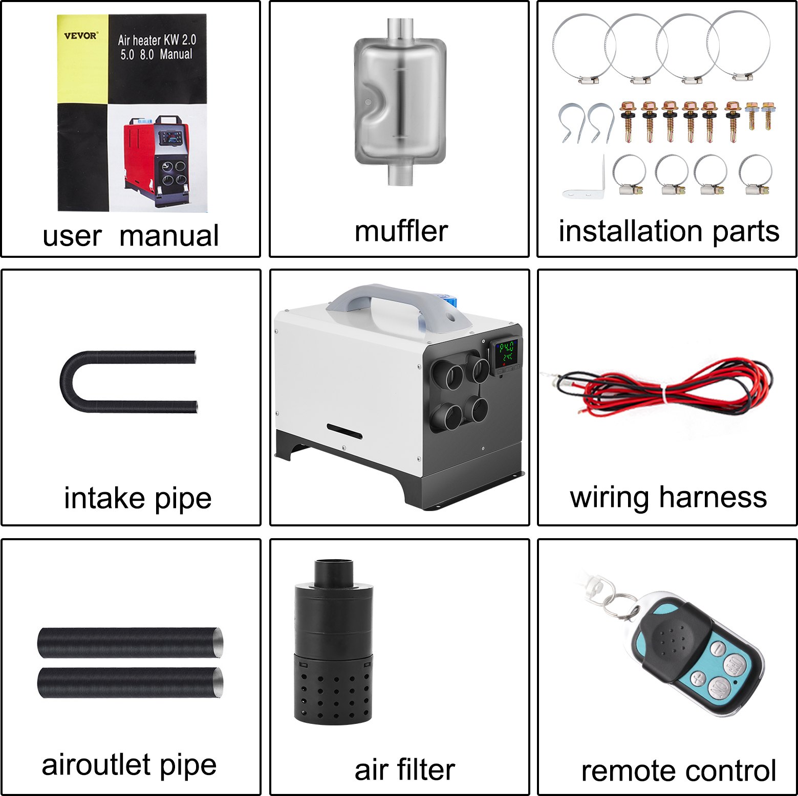 VEVOR Diesel Air Heater, 5KW Parking Heater, All in One 12V Truck Heater, Four Outlet Holes, with LCD Switch, Remote Control, Fast Heating Diesel Heater, For RV Truck, Boat, Bus, Car Trailer, Caravans