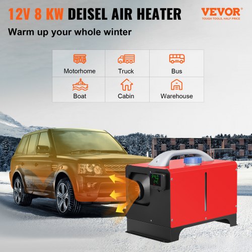 VEVOR Auto Diesel Luchtverwarmer 12V 8KW Standkachel Diesel Rood Aluminium Behuizing Diesel Heater + Afstandsbediening en LCD-Scherm voor Cabine van Verschillende Auto's/Bussen/Campers/Vrachtwagens