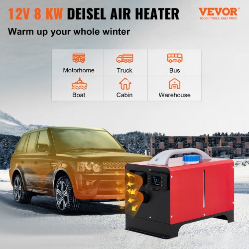 VEVOR Auto Diesel Luchtverwarmer 12V 8KW Standkachel Diesel van 1-Luchtuitlaatmet Diesel Heater met Afstandsbediening en LCD-Scherm voor Cabine van Verschillende Auto's/Bussen/Campers/Vrachtwagens