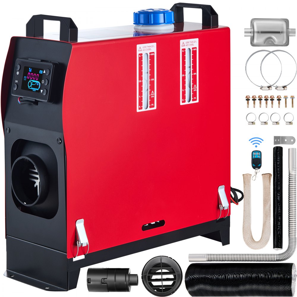 VEVOR 5KW Diesel Luchtverwarmer, 12V Diesel Standkachel, Lucht Diesel Verwarming, Lucht Diesel Verwarming Met Geluiddemper, Extra Verwarming Voor Auto RV Boot Vrachtwagen Camper Bus (1 Luchtuitlaat)