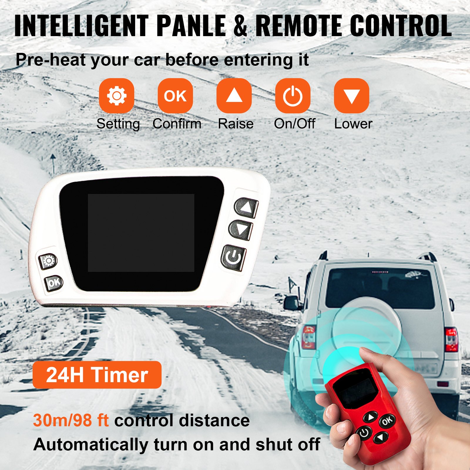 VEVOR 5KW Diesel Air Heater All in One 1  Diesel Heater 12V Diese Fuel Heater Remote Control Parking Heater Silencer with Blue LCD Switch Single Air Outlet for RV Trucks Bus and Trailer