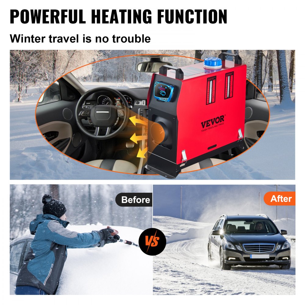 VEVOR Diesel luchtverwarmer 12V 8kW 0,18-0,48L standverwarming, diesel luchtverwarmer voor auto's, campers, boten, vrachtwagens, motorhomes en bussen