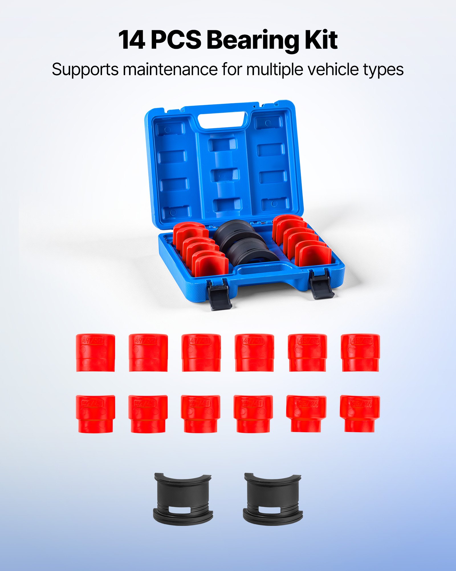 VEVOR Bearing Press Kit, 14 Pcs, Bearing Race and Seal Driver Set with Bushings and Adapters, Bushing Driver Tool Set, Heavy Duty Carbon Steel Seal Removal Installation Tool Kit with Storage Case