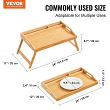 VEVOR 615 x 300 x 246 mm Bed Tray Serving Tray Breakfast Tray Bamboo with Folding Feet Breakfast in Bed Bamboo & MDF Self-Adjusting Work Surface Laptop Desk Tray Sofa