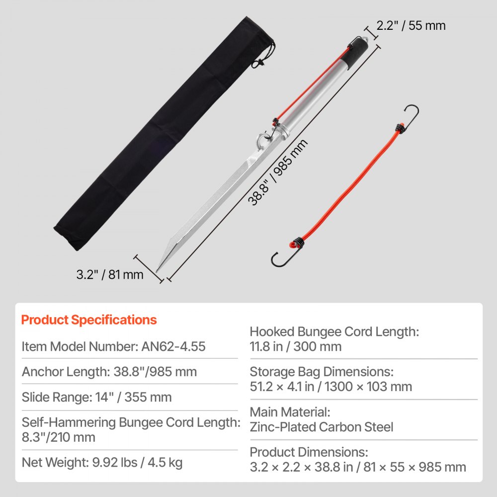 VEVOR Sand Spike Boat Anchor, 36 in Slide Anchor Shore Spike, Galvanized Carbon Steel Boat Shore Anchors, Shallow Water Beach Anchors, for Securing Jet Ski PWC Pontoon Kayak on Beaches & Sandbars