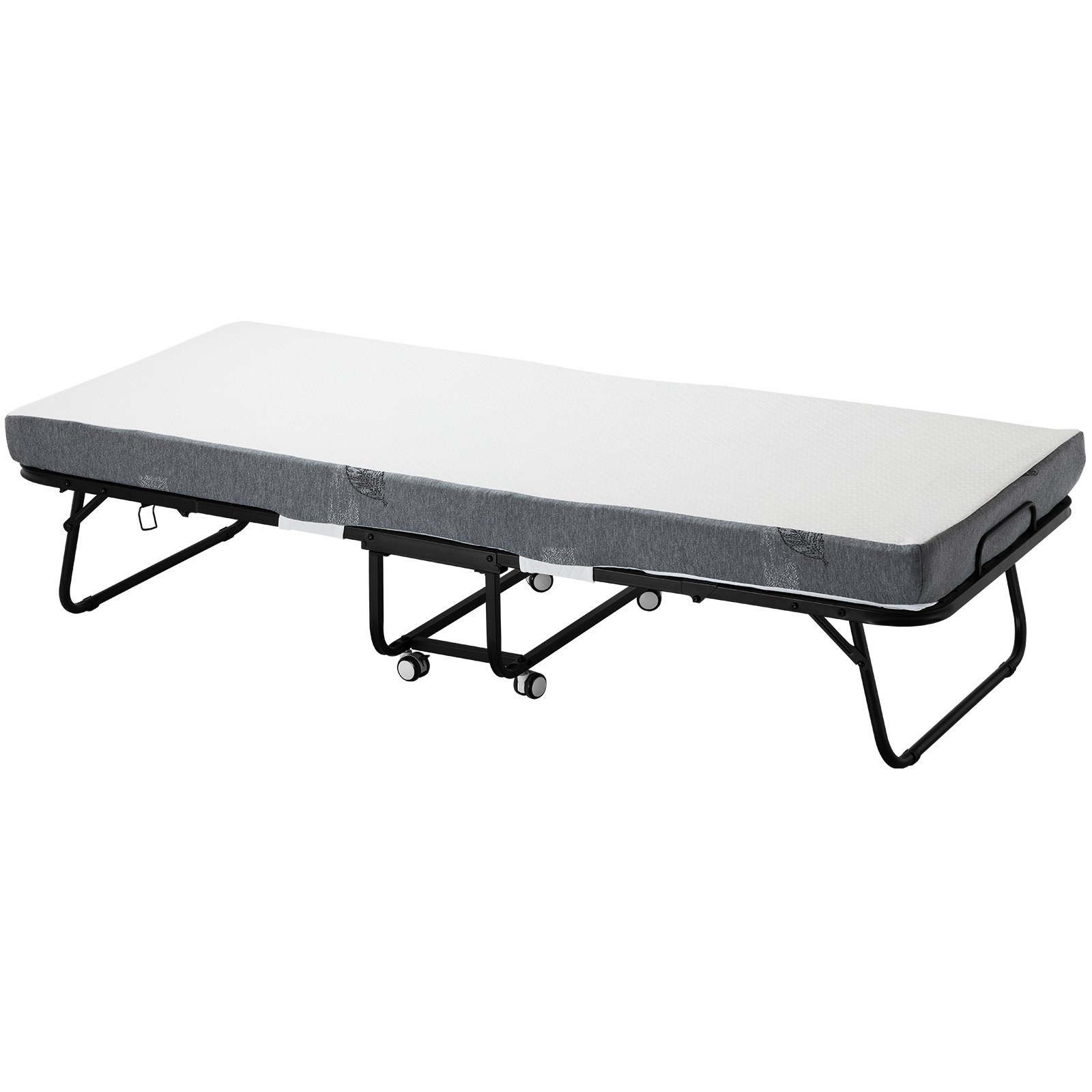VEVOR Rollaway Bed met 10 cm matras, opvouwbaar eenpersoonsbed met traagschuimmatras (190 x 81 cm), draagvermogen van 136,1 kg Logeerbed voor volwassenen, metalen bed voor slaapkamer/woonkamer