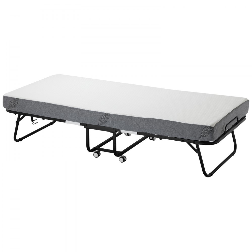 VEVOR Rollaway Bed met 12,5 cm matras, opvouwbaar eenpersoonsbed met traagschuimmatras (190 x 81 cm), draagvermogen van 136,1 kg Logeerbed voor volwassenen, metalen bed voor slaapkamer/woonkamer