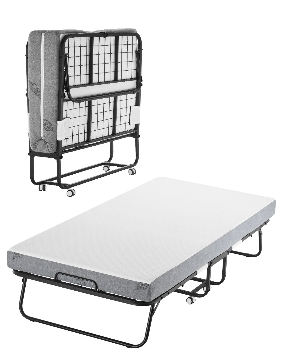 VEVOR Rollaway Bed met 12,7 cm matras, opvouwbaar eenpersoonsbed met traagschuimmatras (190 x 98 cm), draagvermogen van 204,1 kg Logeerbed voor volwassenen, metalen bed voor slaapkamer