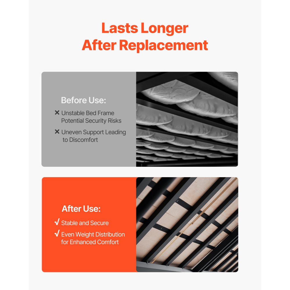VEVOR Bunkie Board Full Size Opvouwbare Bedplank Lattenbodem met Connector, Houten Matrastopper, Ondersteuning onder Matrasplanken, Klaar voor Gebruik, 8-delige Natuurlijke Houten Lattenbodems
