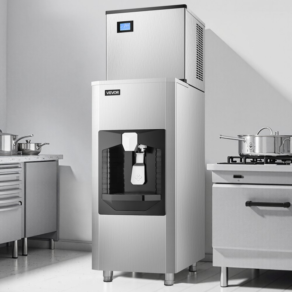 VEVOR ijsdispenser, ijsopslagcontainer met een capaciteit van 80 kg, automatische ijsdosering van 9 kg/min met crusher, in hoogte verstelbare poten, voor commerciële ijsmachines, restaurants en hotels.
