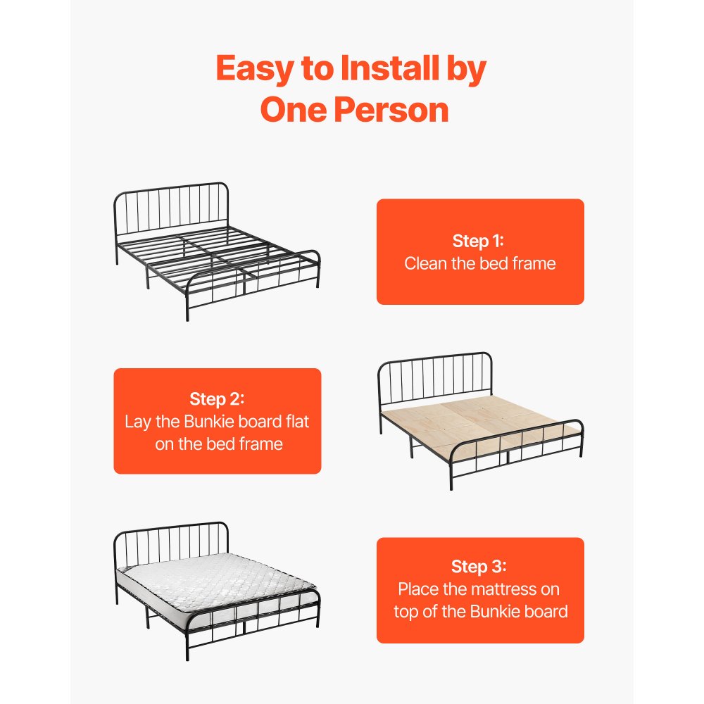 VEVOR Twin Size Bunkie Board Opvouwbare Bedplank Lattenbodem met Connector, Houten Matrastopper, Ondersteuning onder Matrasplanken, Klaar voor Gebruik, 8-delige Natuurlijke Houten Lattenbodems