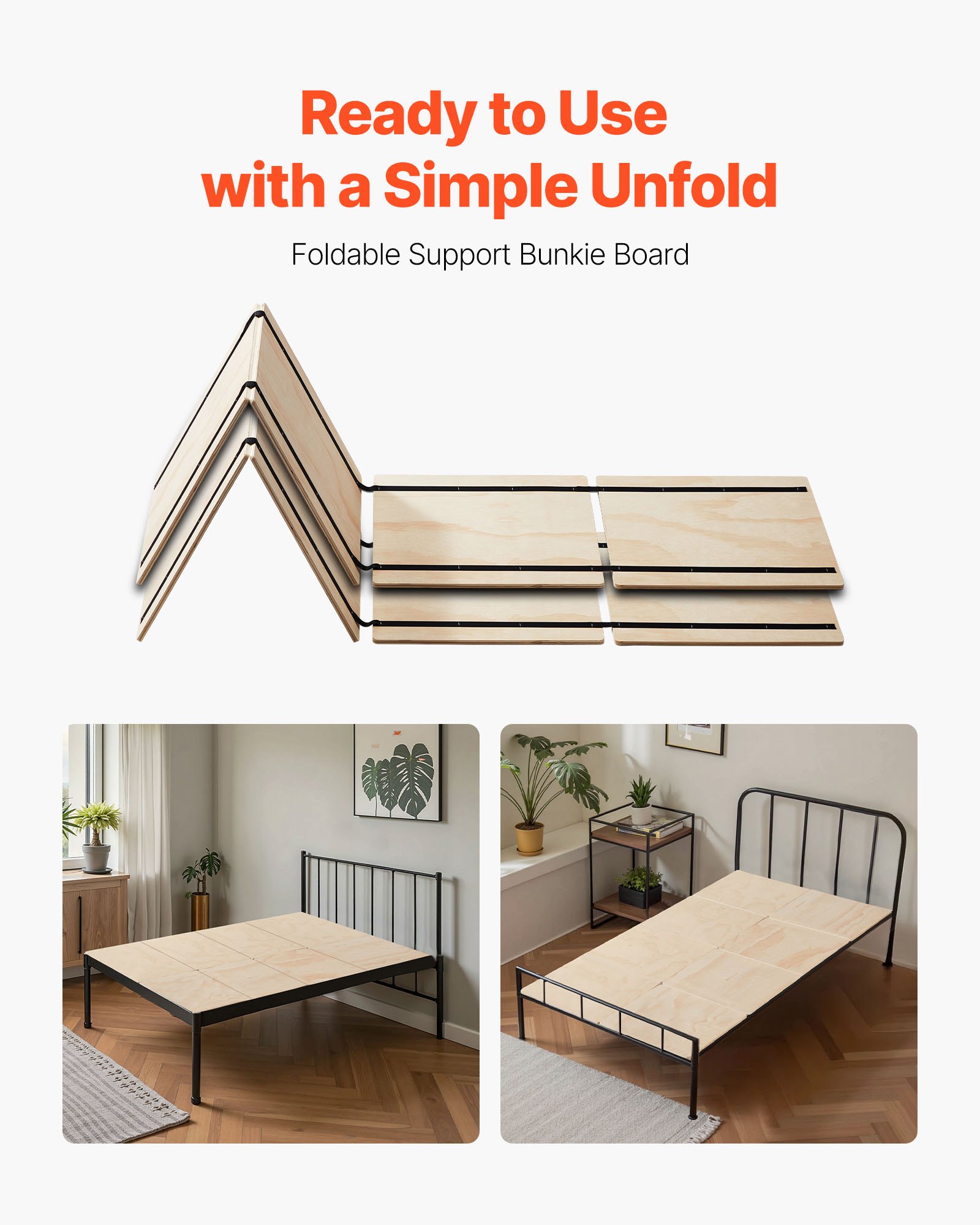 VEVOR Twin Size Bunkie Board Opvouwbare Bedplank Lattenbodem met Connector, Houten Matrastopper, Ondersteuning onder Matrasplanken, Klaar voor Gebruik, 8-delige Natuurlijke Houten Lattenbodems