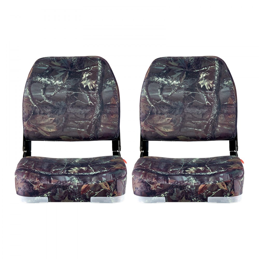 VEVOR Bootstoel met lage rugleuning, opvouwbare stoel voor vissersboten met verdikt sponskussen en PU-polyesterstof, stevig PP-frame, voor boten, jachten en schepen, camouflagekleur (2 stoelen)