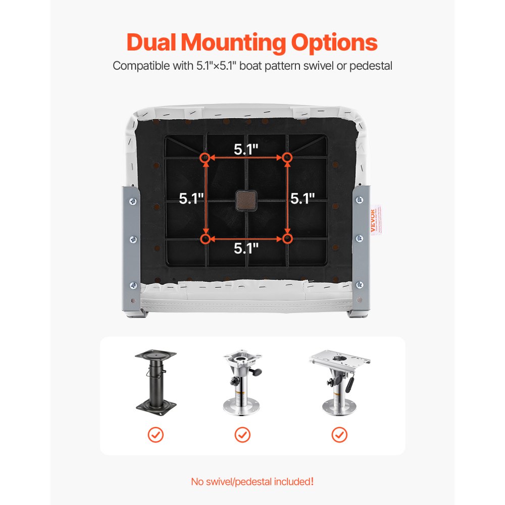 VEVOR 1-delige bootstoel met lage rugleuning, opvouwbare vissersbootstoel met dikke sponskussen en waterdicht PVC-leer, scharnieren van aluminiumlegering, voor jachten en boten, wit