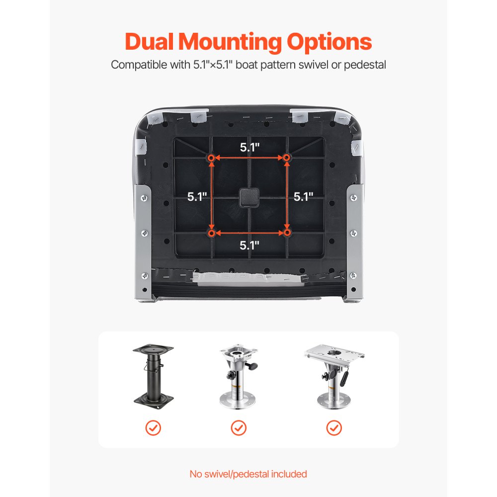 VEVOR 1-delige bootstoel met lage rugleuning, opvouwbare visbootstoel met dikke sponskussen en waterdicht PVC-leer, scharnieren van aluminiumlegering, zwart en grijs