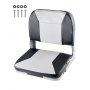 VEVOR Boat Seat, Low Backrest, Folding Fishing Boat Seat with Thickened Sponge Cushion & Waterproof PVC Leather, Aluminum Alloy Hinges, Flip Up Boat Seat for Fishing Boats, Yachts, Ships, Black & Grey