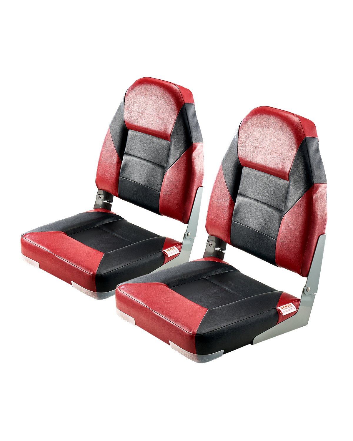 VEVOR 2-pack bootstoel met hoge rugleuning, opvouwbare visbootstoel met dikke sponskussen en waterdicht PVC-leer, scharnieren van aluminiumlegering, zwart en rood