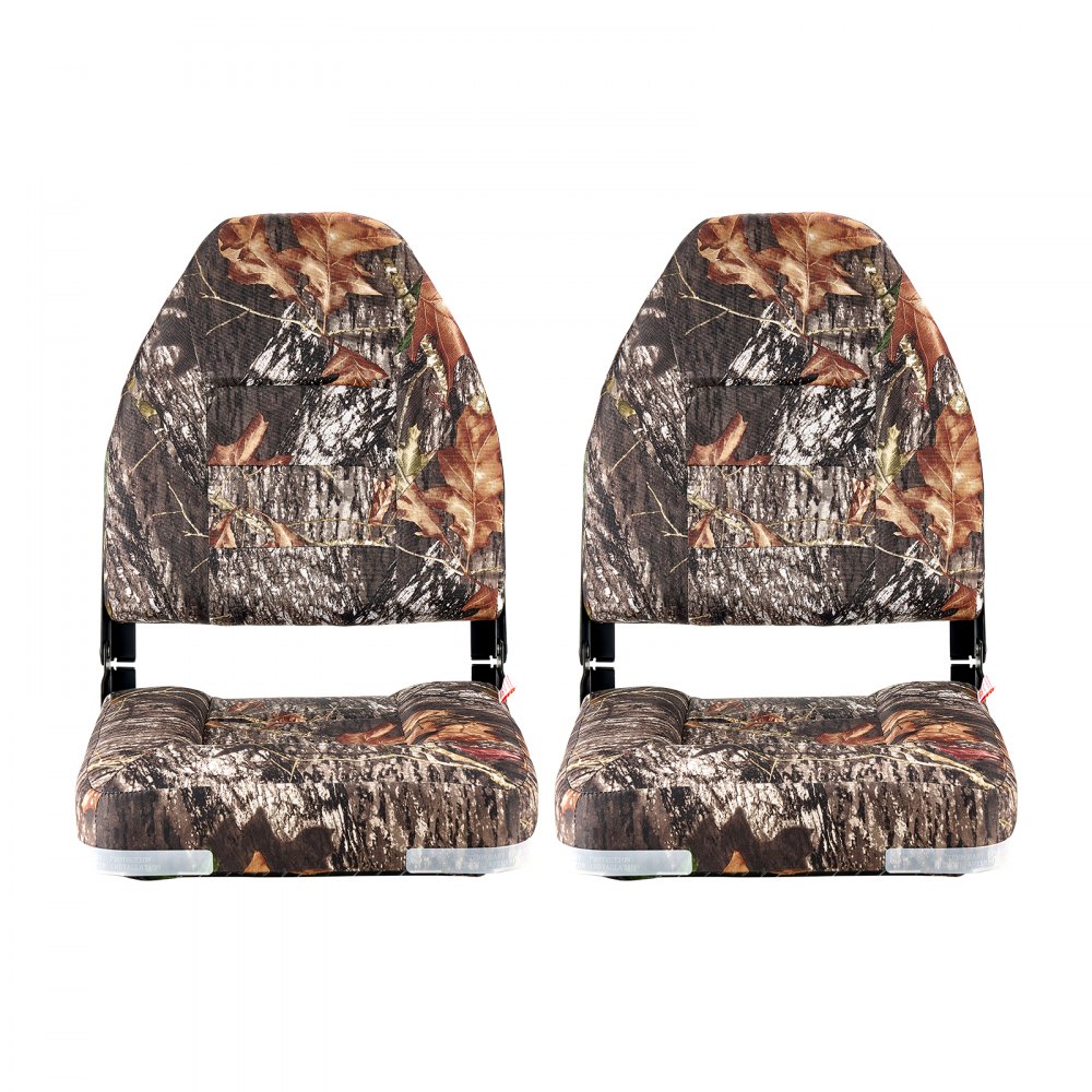 VEVOR Boat Seat, High Backrest, Folding Fishing Boat Seat with Thickened Sponge Cushion & PU Polyester Fabric, Aluminum Alloy Hinges, Flip Up Boat Seat for Boats, Yachts, Ships, Camouflage (2 Seats)