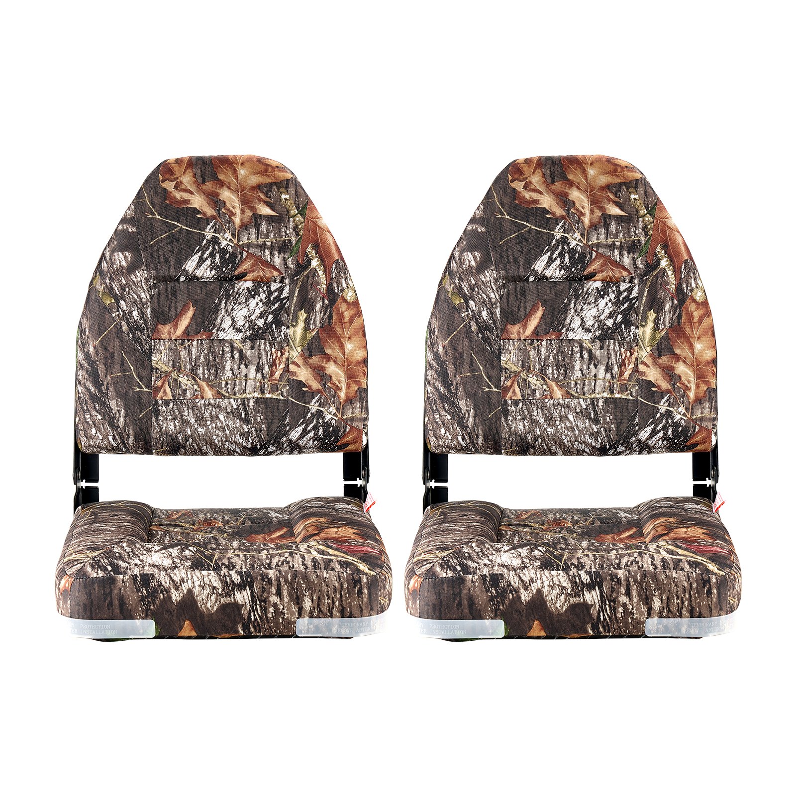 VEVOR Boat Seat, High Backrest, Folding Fishing Boat Seat with Thickened Sponge Cushion & PU Polyester Fabric, Aluminum Alloy Hinges, Flip Up Boat Seat for Boats, Yachts, Ships, Camouflage (2 Seats)