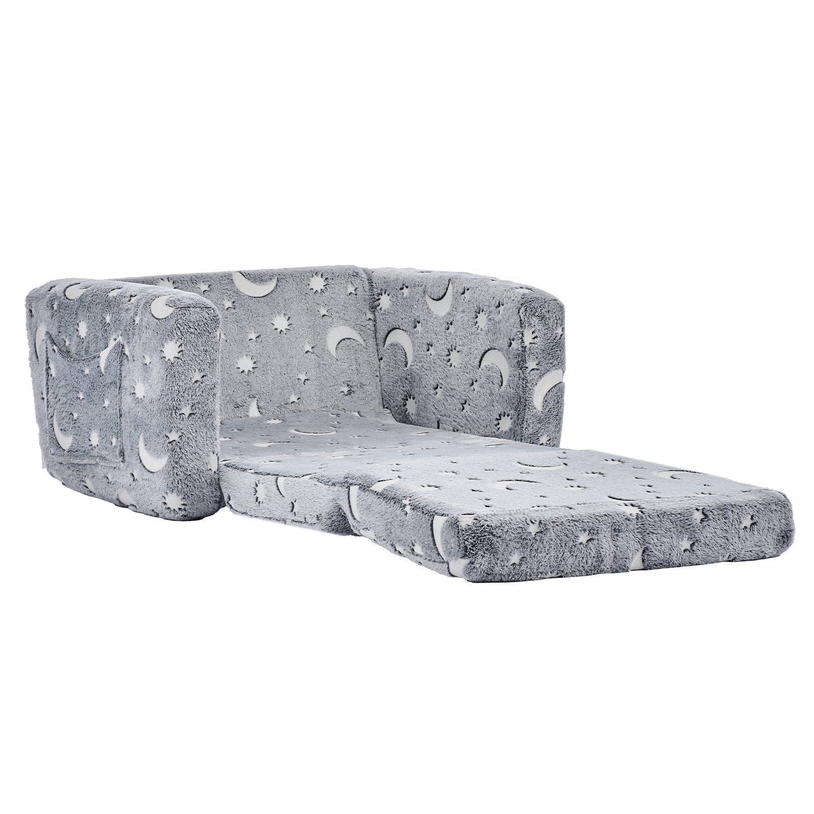 VEVOR Kinderbank Kinderfauteuil gemaakt van 28D Spons & Flanel Stof met Armleuningen, Wasbare Kinderbank Glow in the Dark Kinderbank Omvormbare Slaapbank voor Speelkamer Woonkamer Grijs